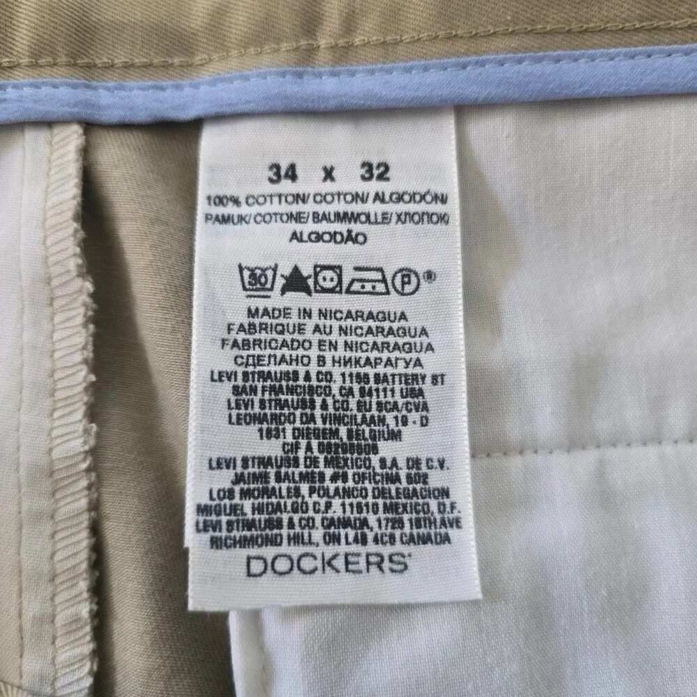 Dockers Pants Mens 34 x 32 Brown Khaki Straight Fit Cotton Chino Pants